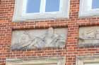 Copenhagen, Denmark. Marble relief, statue of Neptune and Poseidon. Art Print